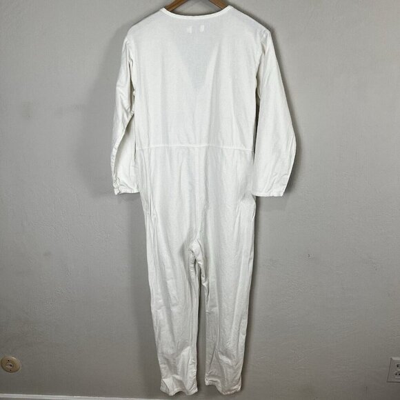 Nico Nico White Button Down Utility Flannel Long Sleeve Jumpsuit Size Medium - Picture 6 of 12